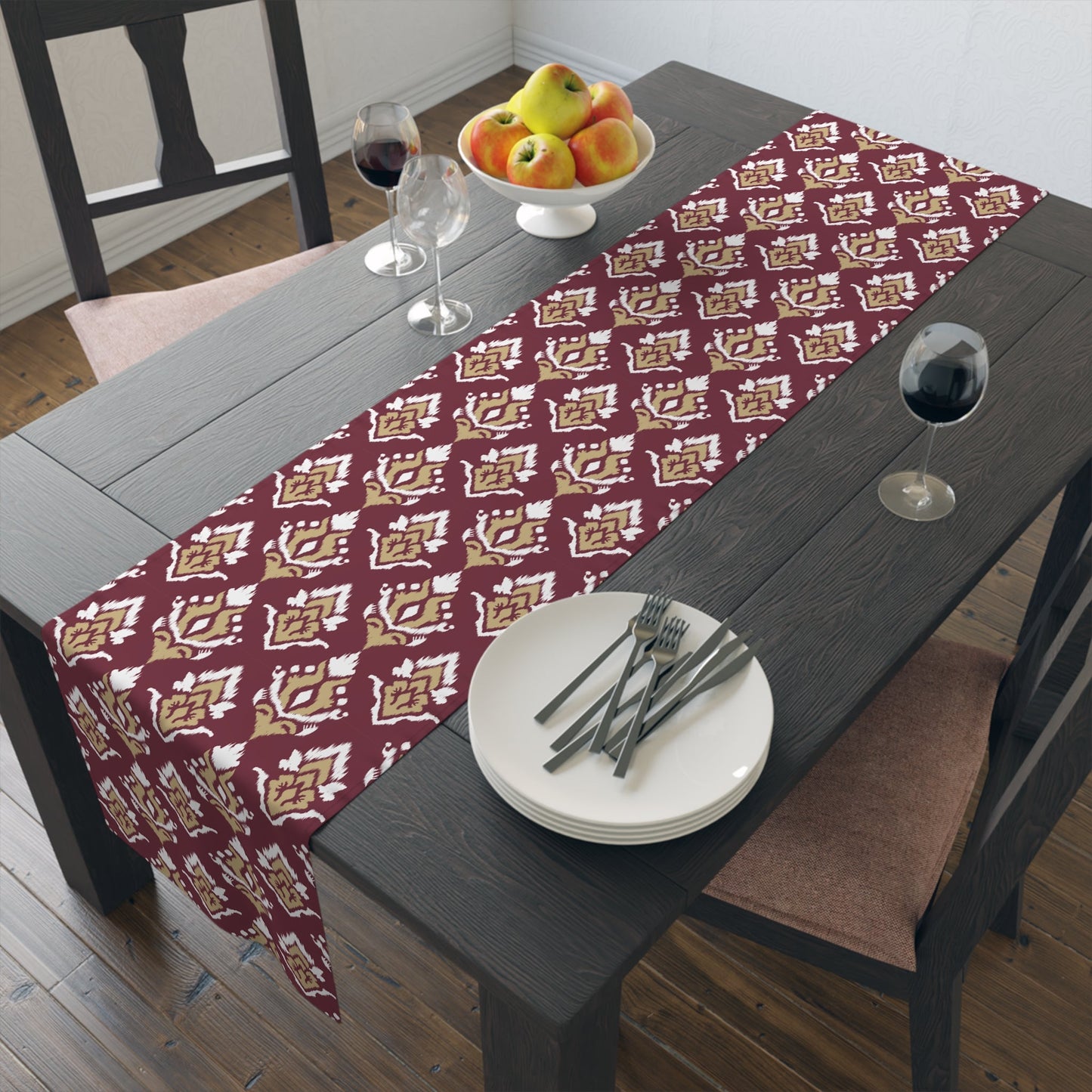 Table Runner | Maroon & Gold | Ikat