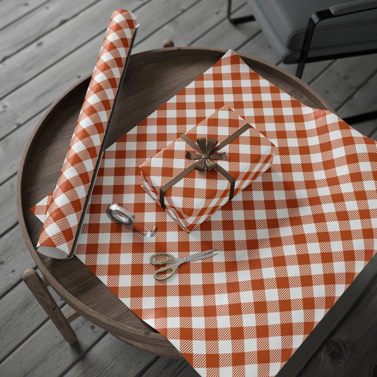 Gift Wrap | Dark Orange & White | Gingham