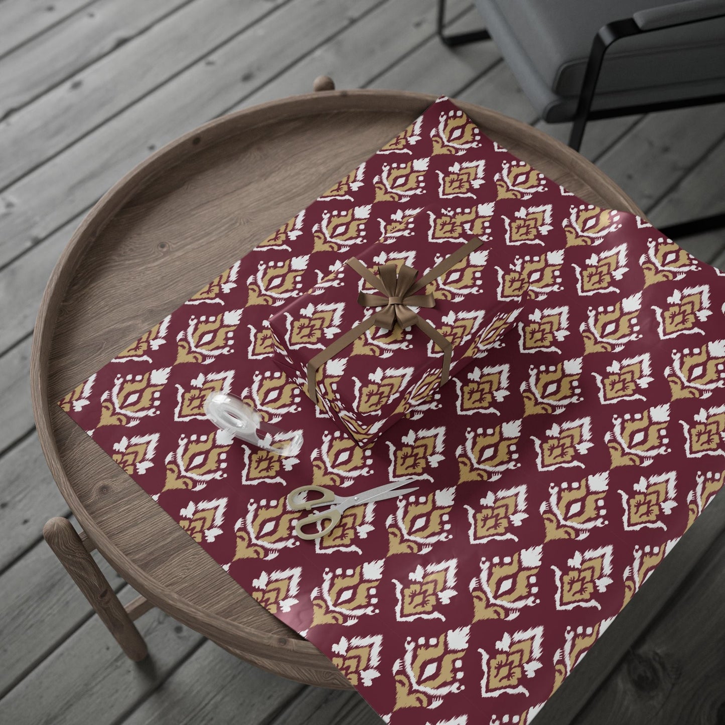Gift Wrap | Maroon & Gold | Ikat