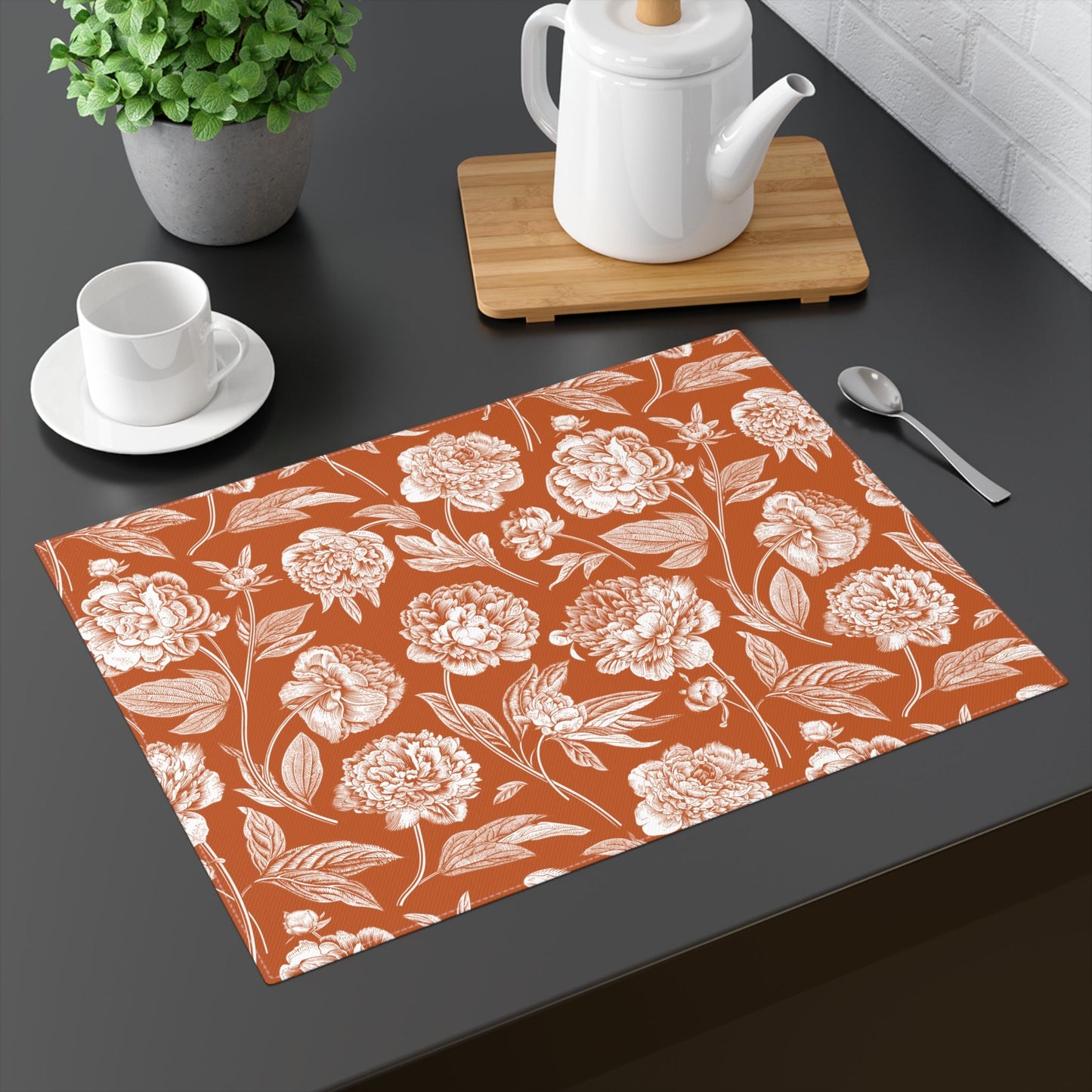 Placemat | Dark Orange & White | Peony