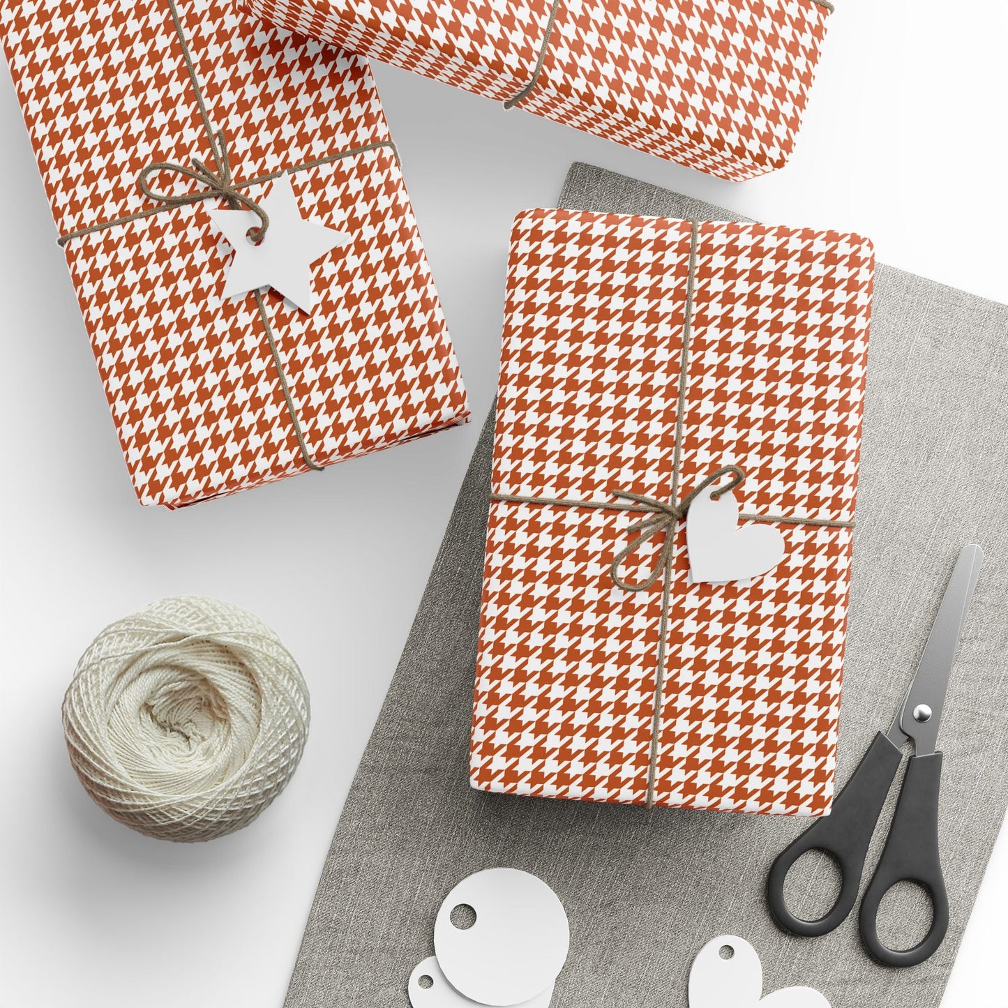 Gift Wrap | Dark Orange & White | Houndstooth