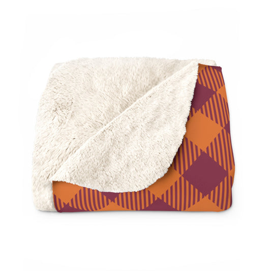 Sherpa Blanket | Maroon & Orange | Gingham