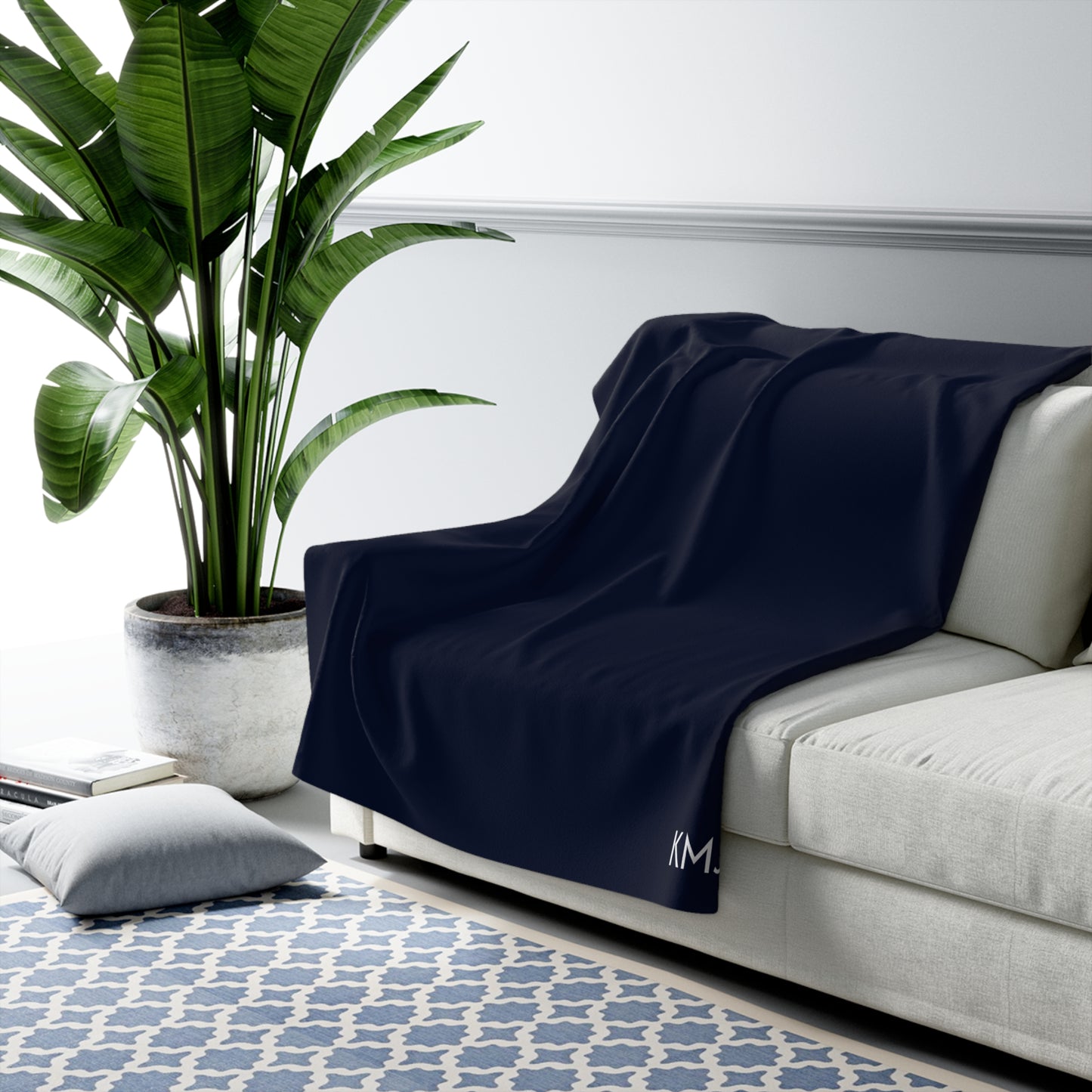 Sherpa Fleece Blanket- Personalized | Navy & White | Dark