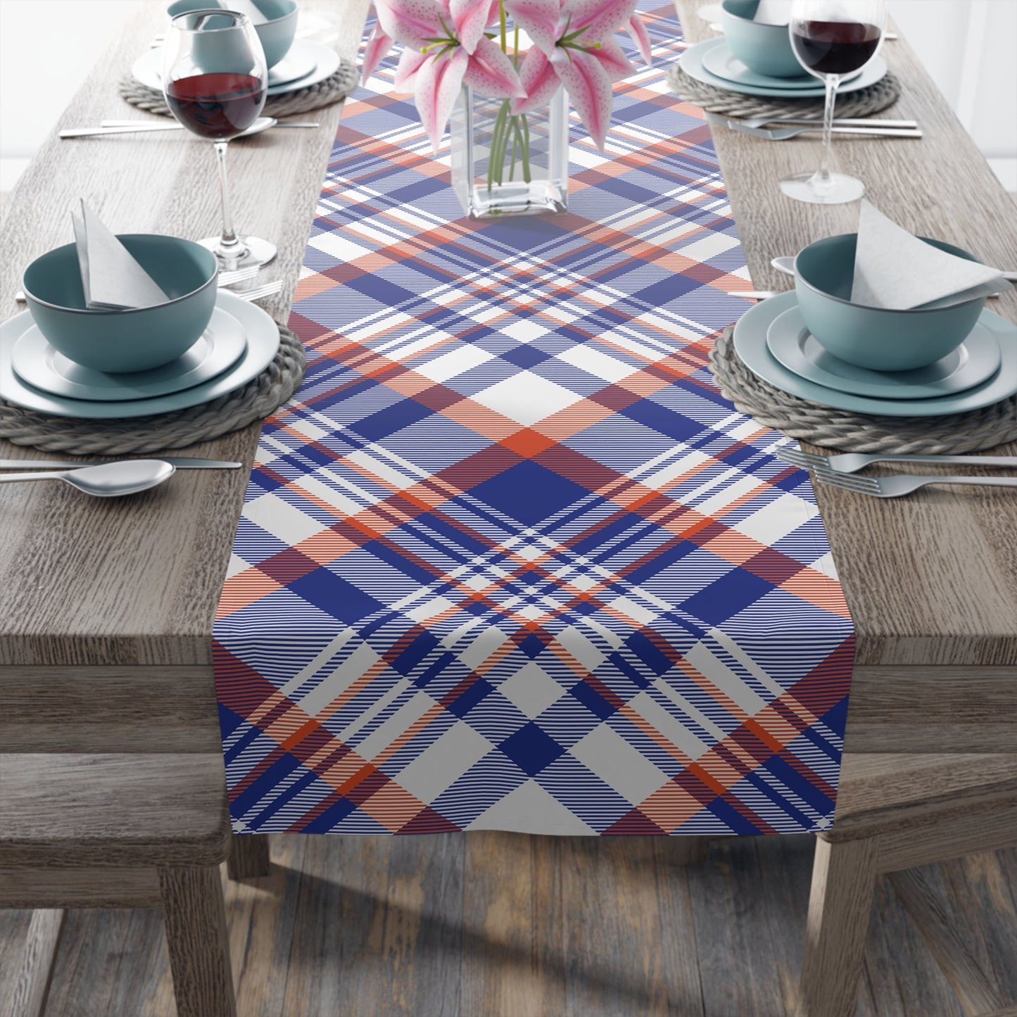 Table Runner | Bright Blue & Orange | Tartan