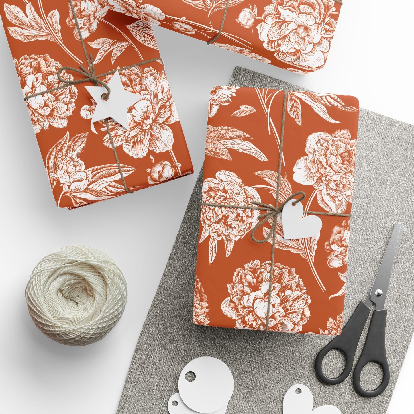 Gift Wrap | Dark Orange & White | Peony
