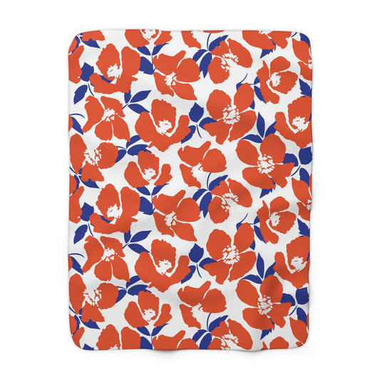 Sherpa Fleece Blanket | Bright Blue & Orange | Poppy