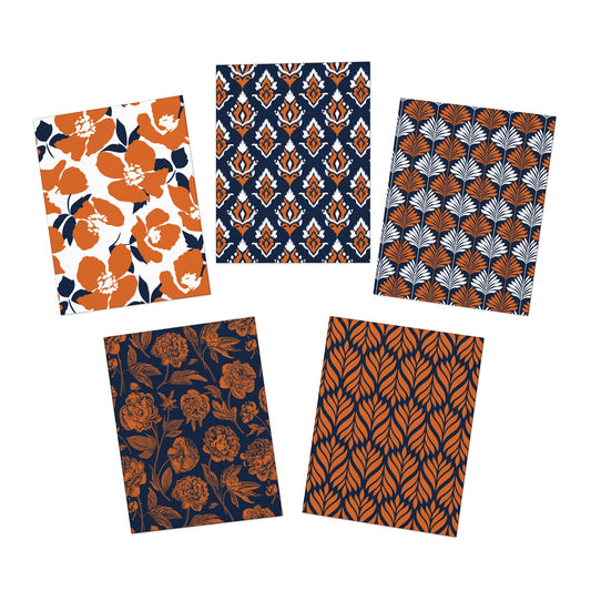 5 Notecards | Orange & Blue