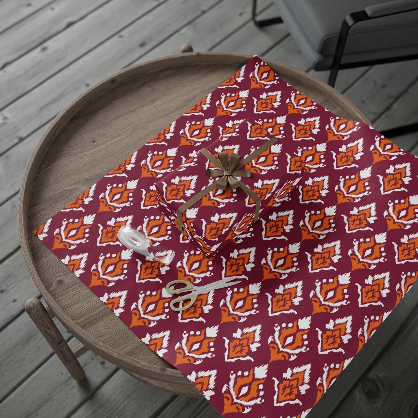 Gift Wrap | Maroon & Orange | Ikat
