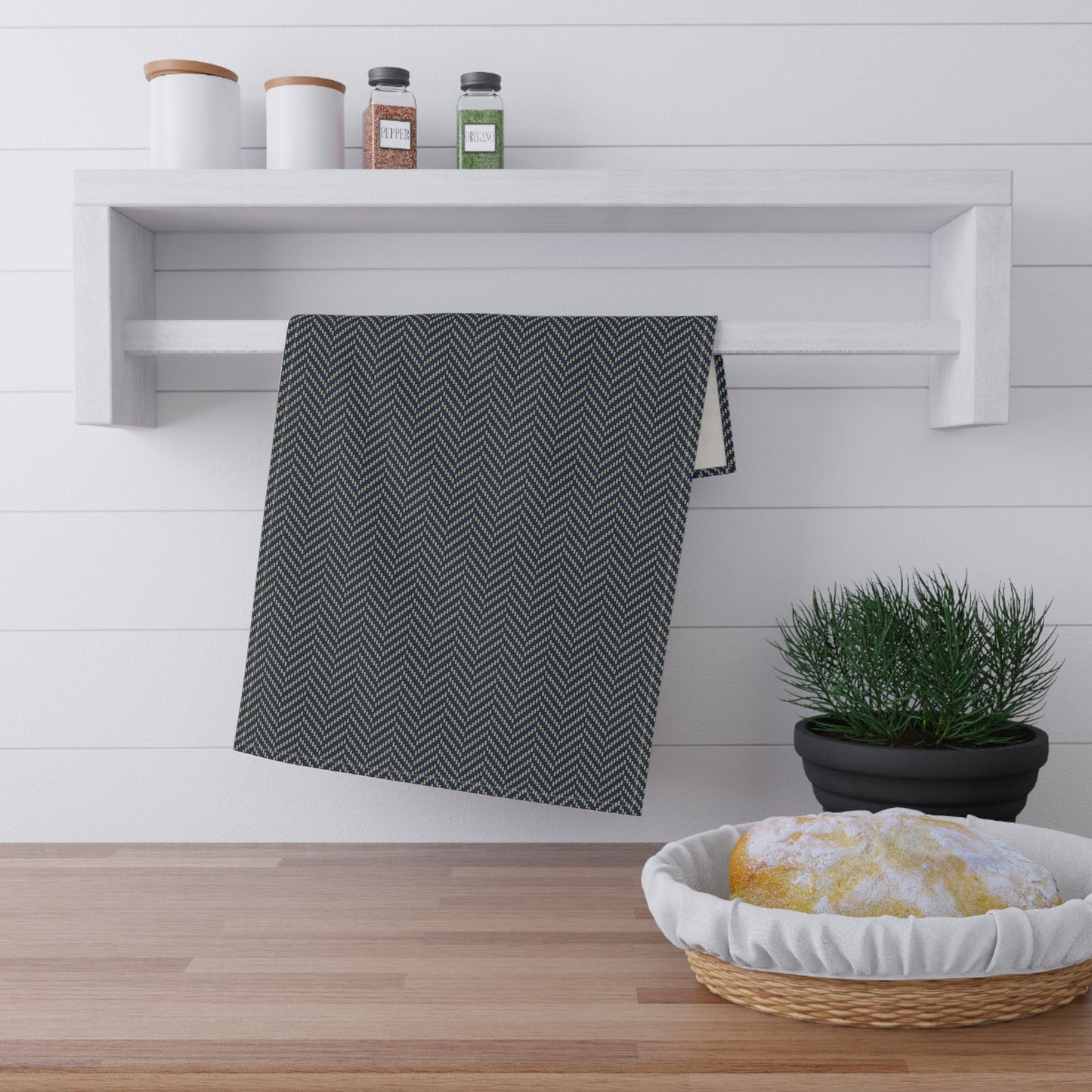 Tea Towels | Blue & Gold | Herringbone