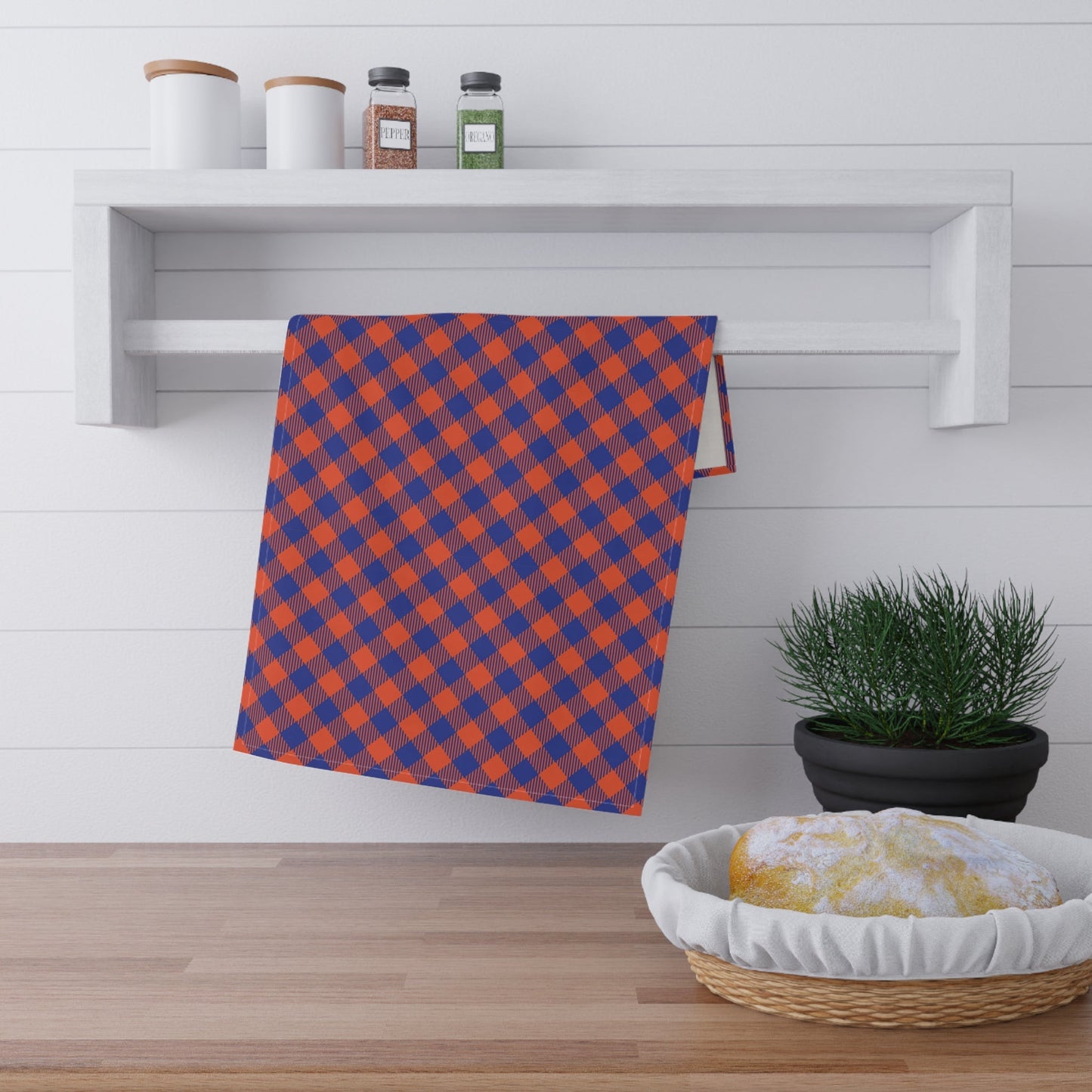 Tea Towel | Bright Blue & Orange | Gingham