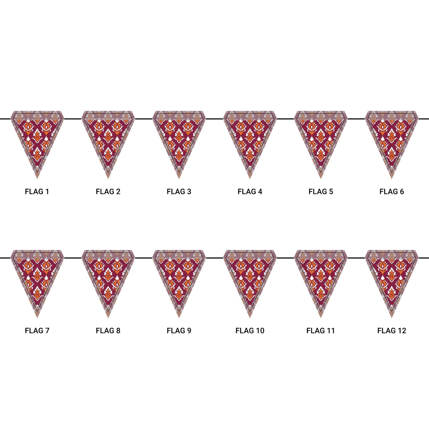 Flag Garland | Maroon & Orange | Ikat