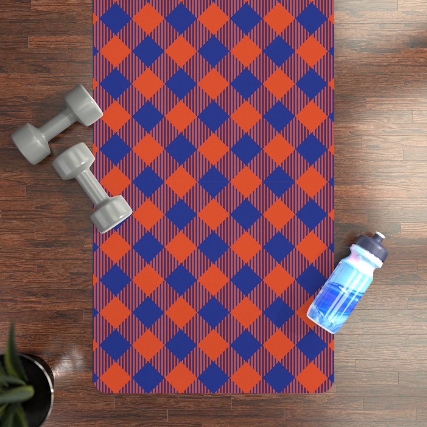Yoga Mat | Bright Blue & Orange | Gingham