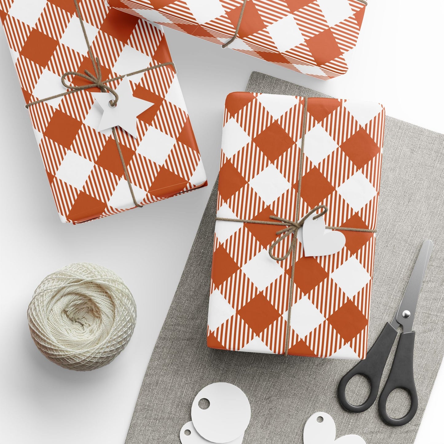 Gift Wrap | Dark Orange & White | Gingham