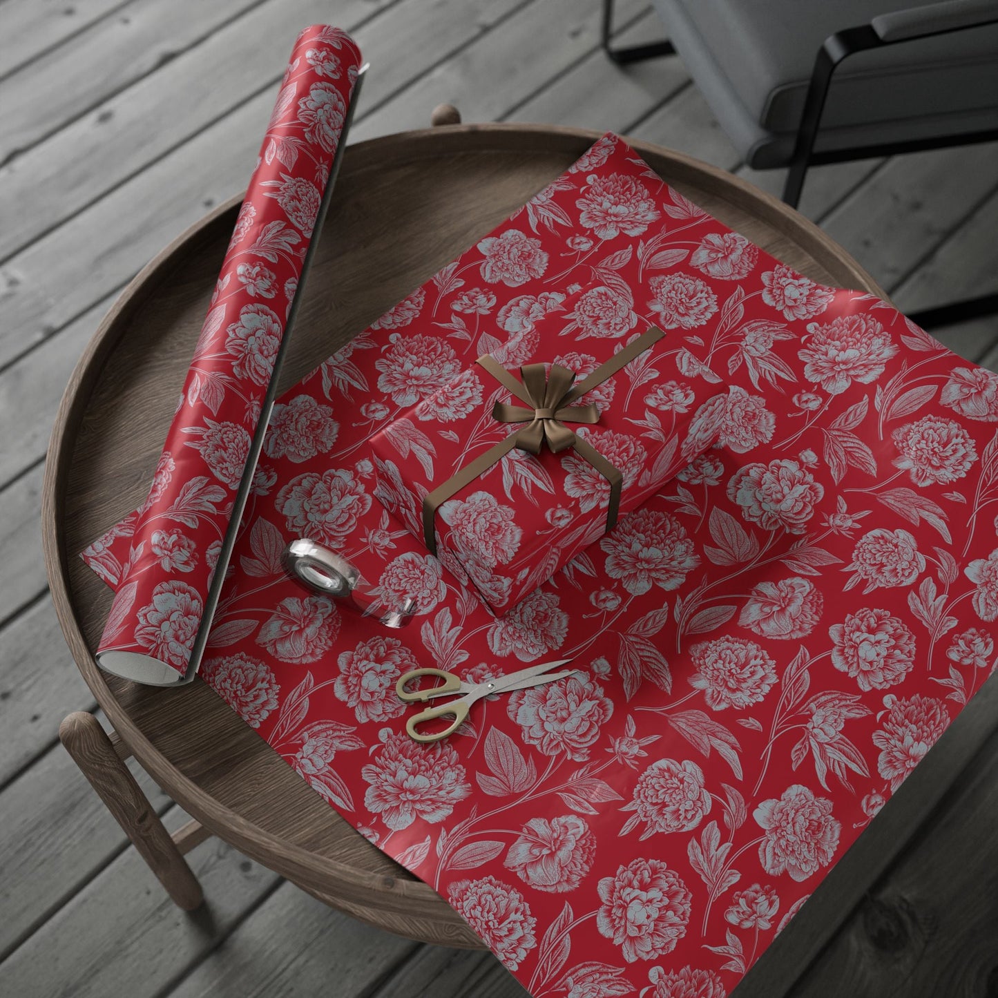 Gift Wrap | Red & Gray | Peony