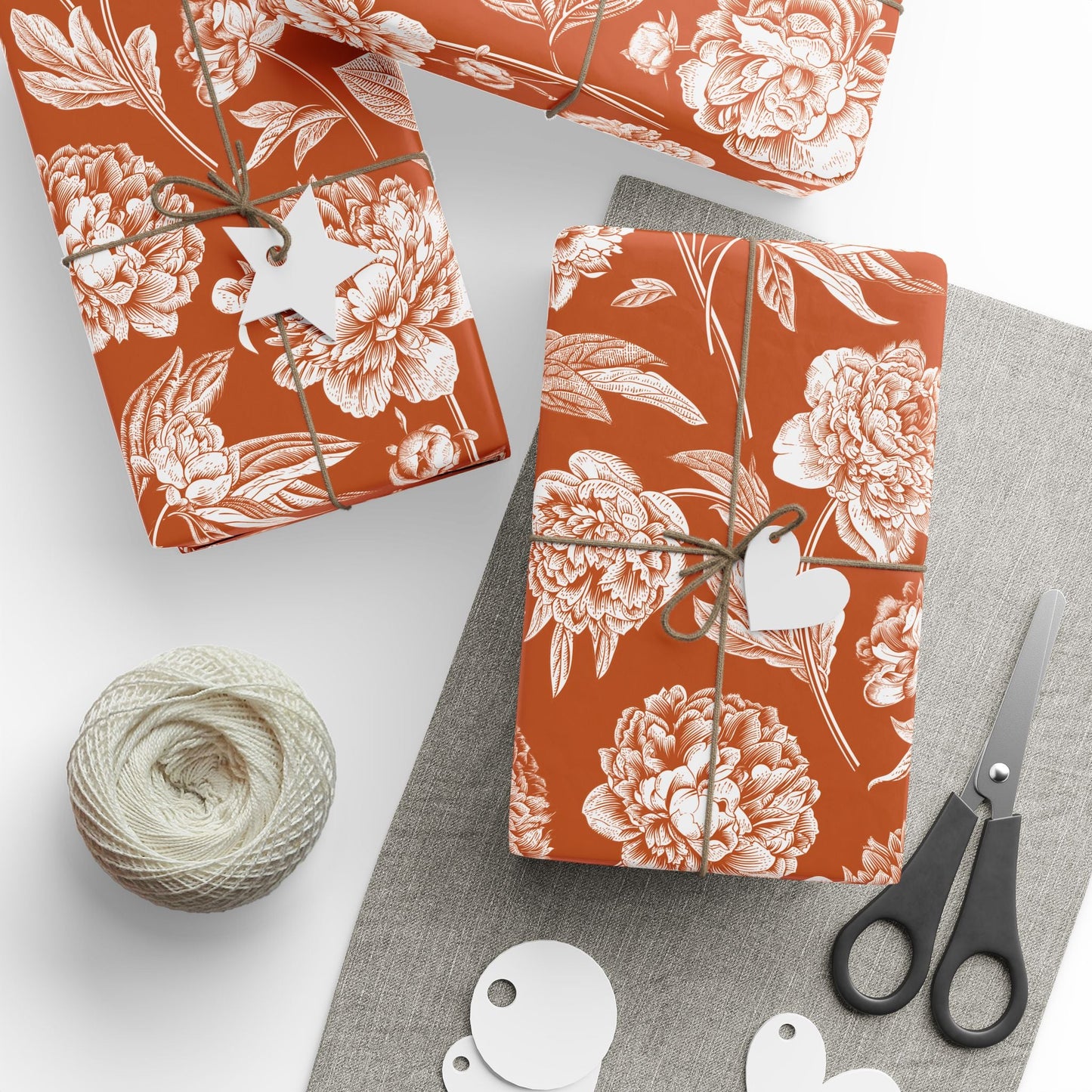 Gift Wrap | Dark Orange & White | Peony