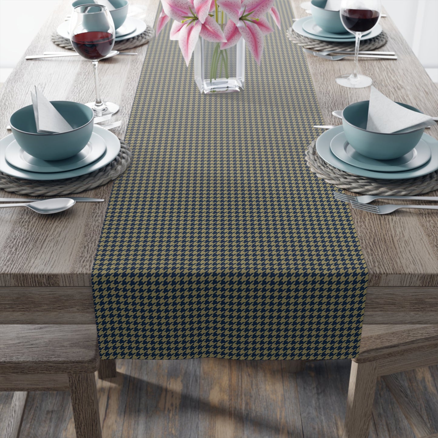 Table Runner | Blue & Gold | Houndstooth