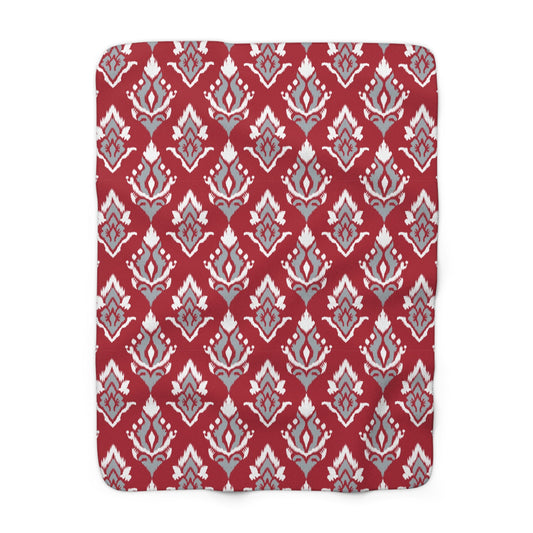Sherpa Blanket | Red & Gray | Ikat