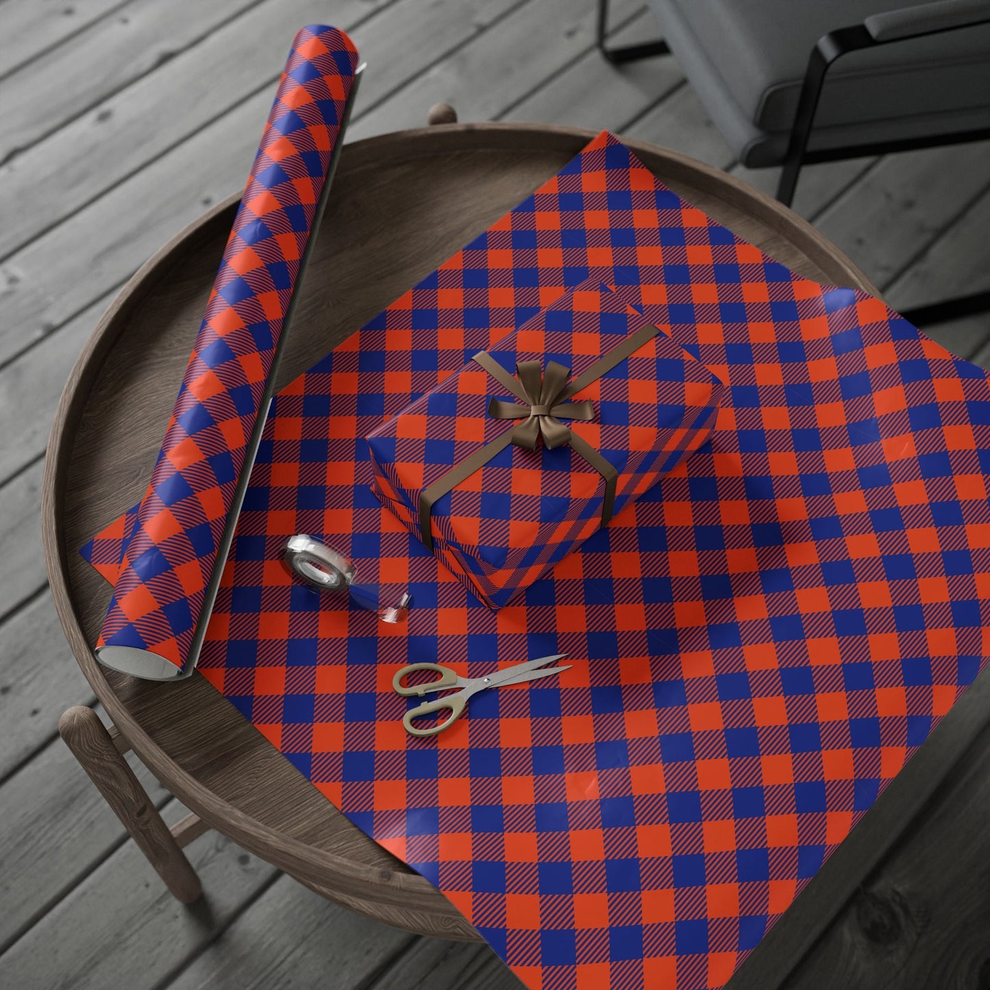 Gift Wrap | Bright Blue & Orange | Gingham
