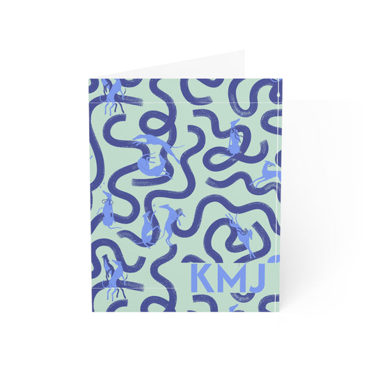 Monogram Notecards | Greyhounds | Teal Ribbon