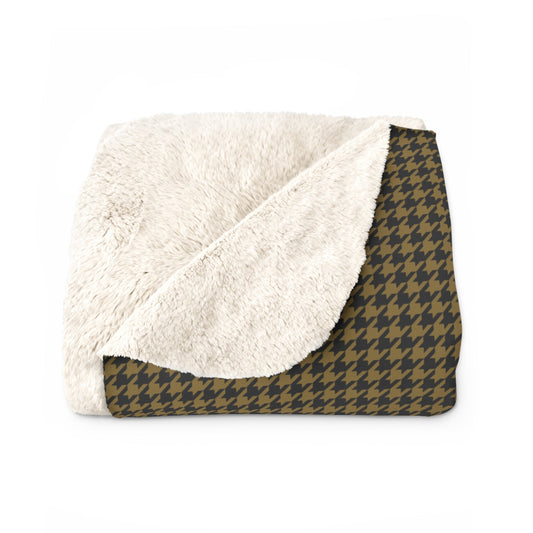 Sherpa Fleece Blanket | Black & Gold | Houndstooth