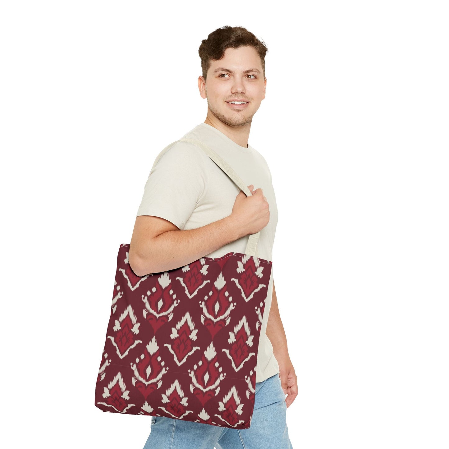 Tote Bag | Maroon & White | Ikat