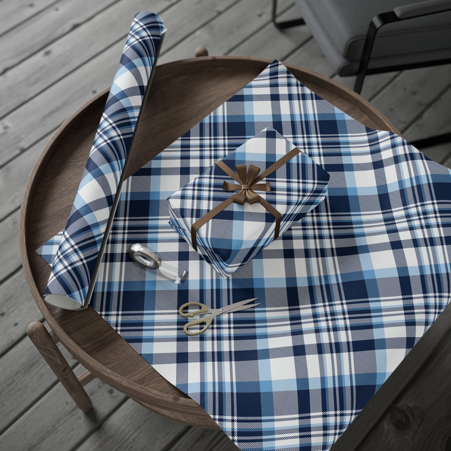 Gift Wrap | Light Blue & White | Tartan