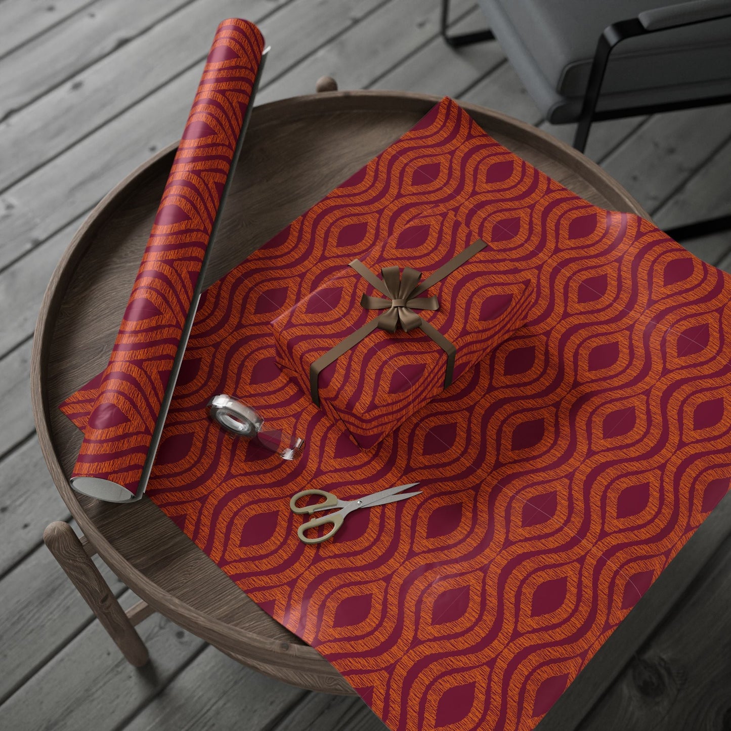 Gift Wrap | Maroon & Orange | Ogee