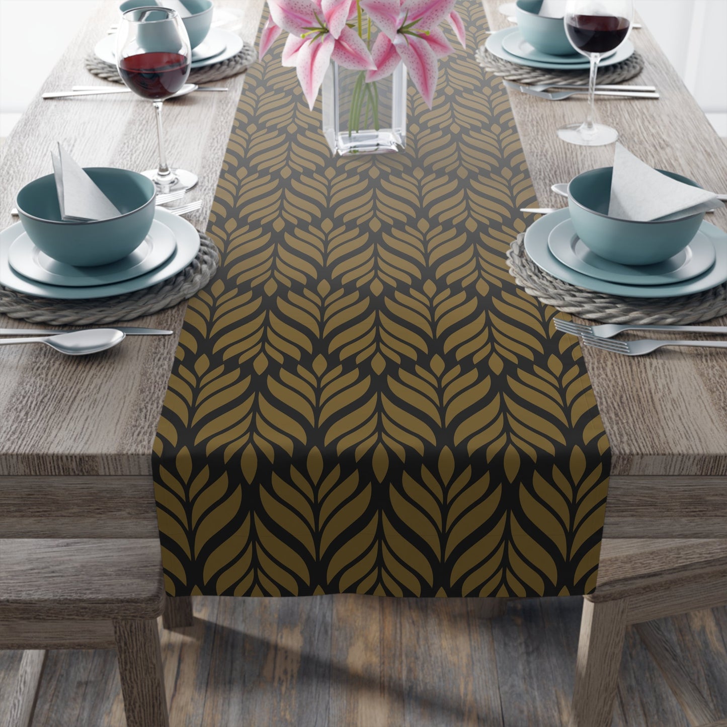 Table Runner | Black & Gold | Palm