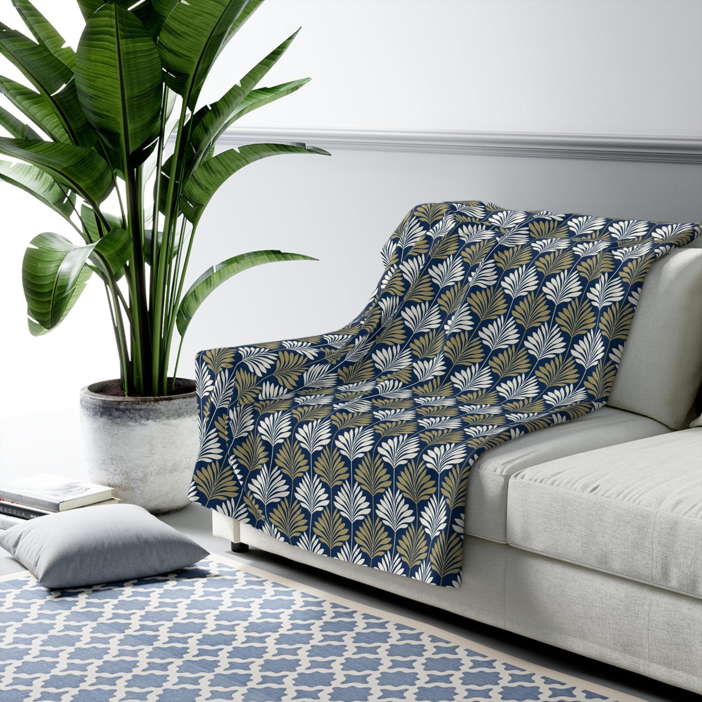 Sherpa Fleece Blanket | Blue & Gold | Deco