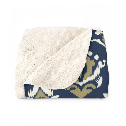 Sherpa Fleece Blanket | Blue & Gold | Ikat
