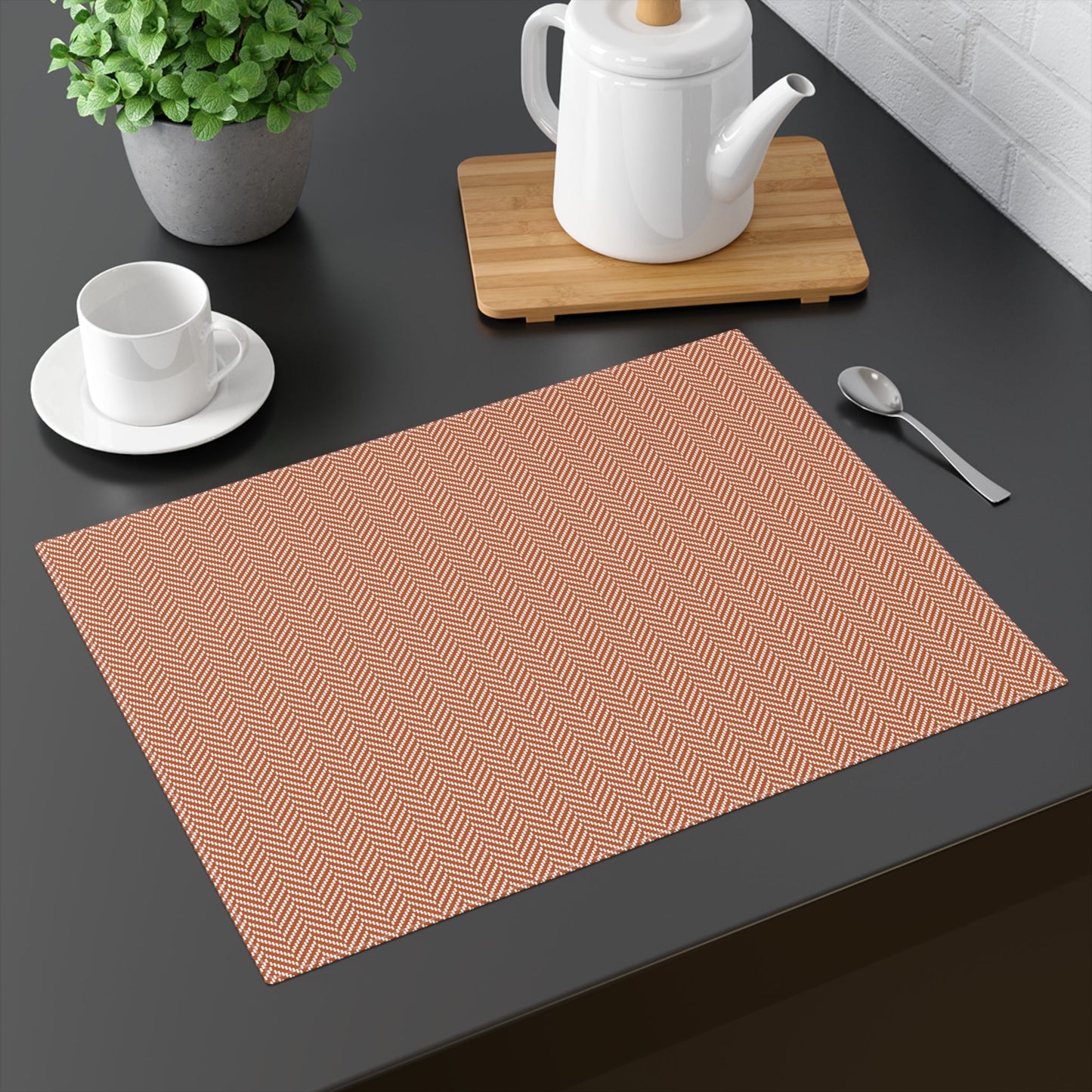 Placemat | Dark Orange & White | Herringbone