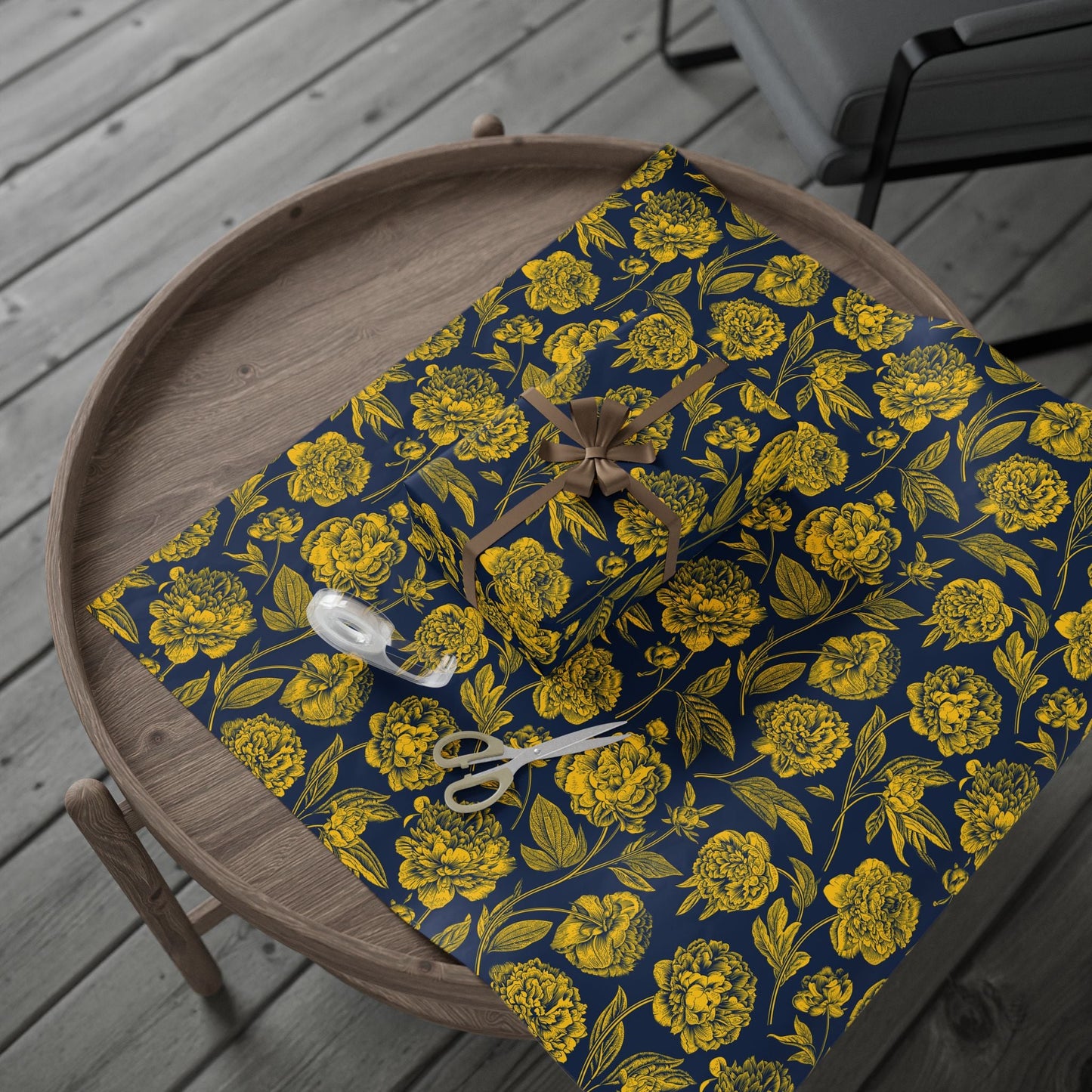 Gift Wrap | Yellow & Blue | Peony