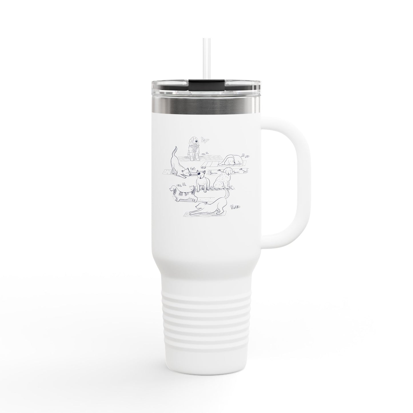 NYP 40oz Insulated Travel Mug with Handle | Dog Yoga