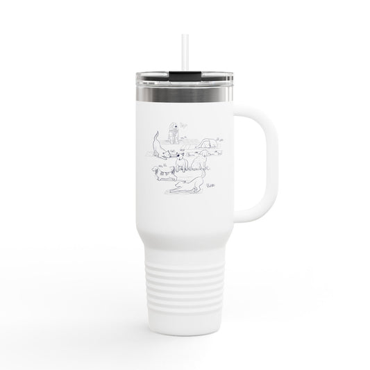 NYP 40oz Insulated Travel Mug with Handle | Dog Yoga