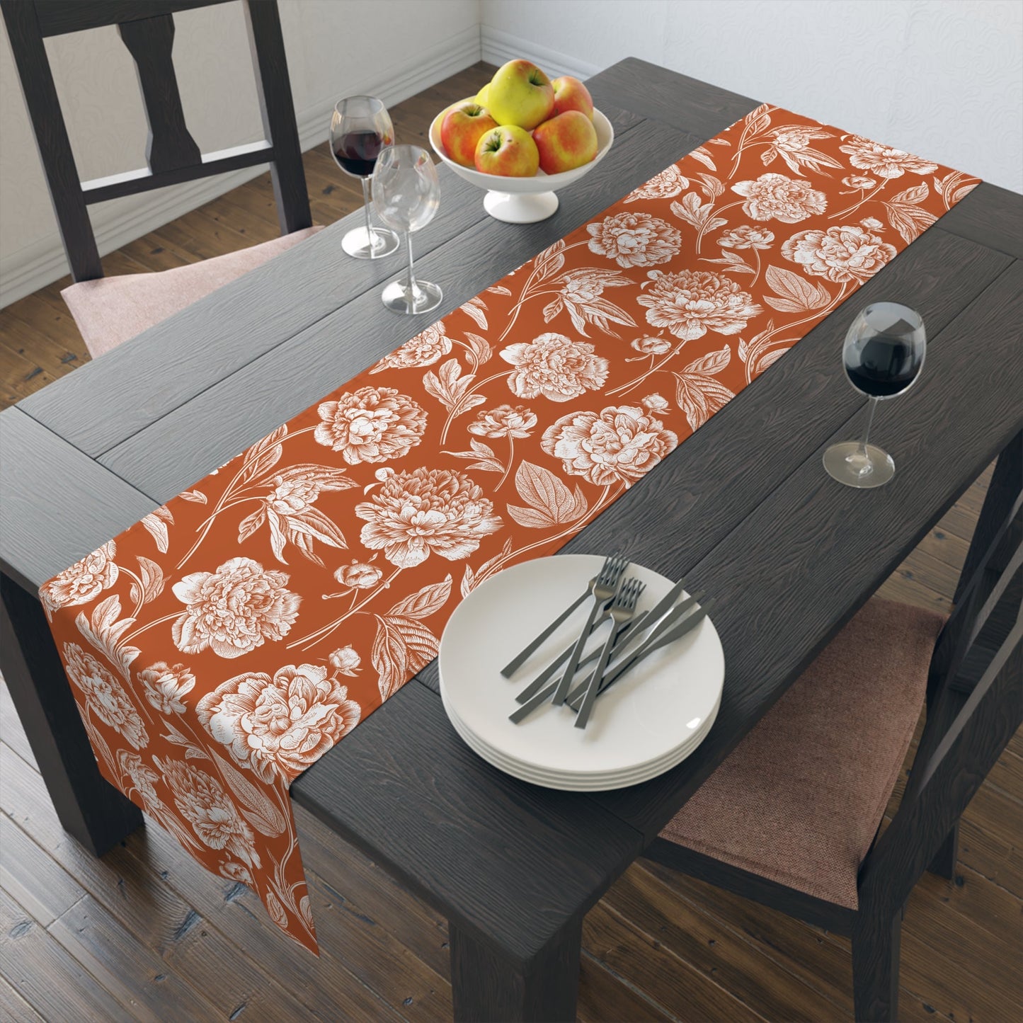 Table Runner | Dark Orange & White | Peony