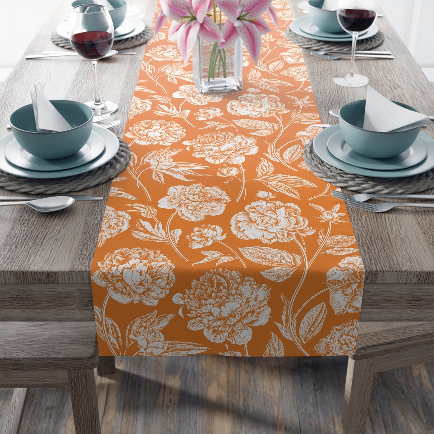 Table Runner | Orange & White | Peony