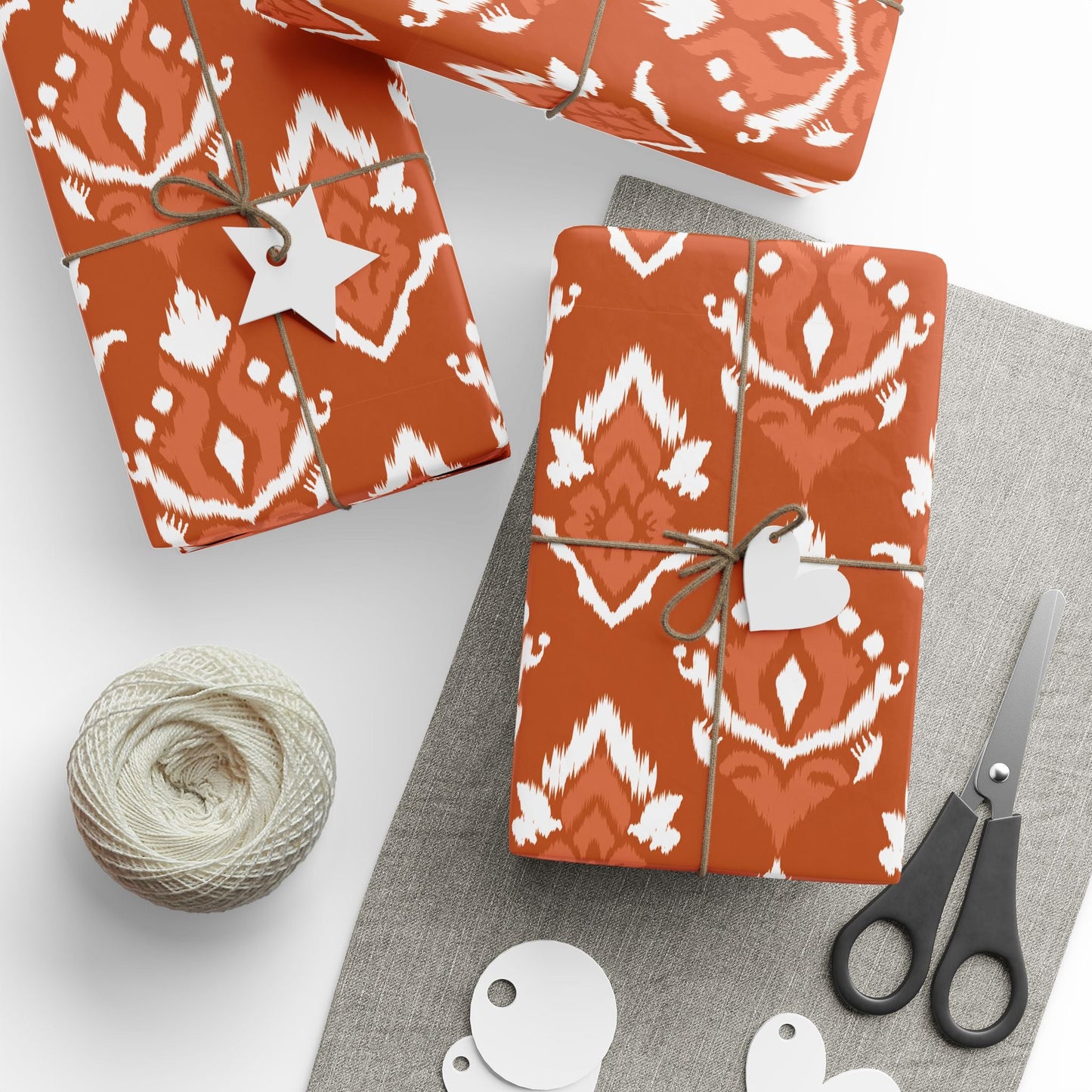 Gift Wrap | Dark Orange & White | Ikat