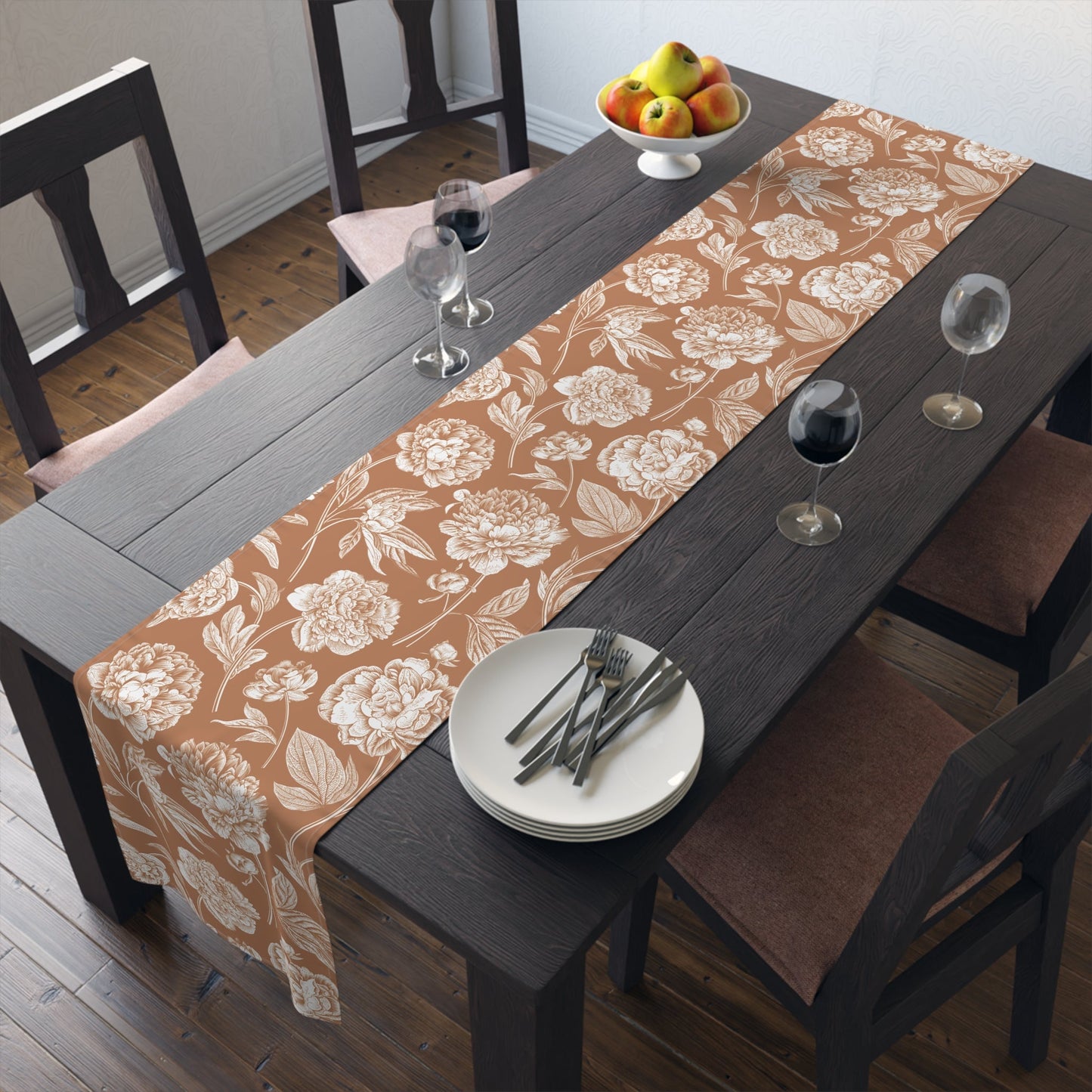 Table Runner | Dark Orange & White | Peony