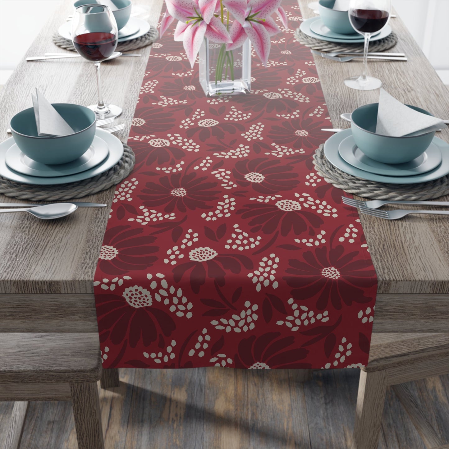 Table Runner | Maroon & White | Bellis