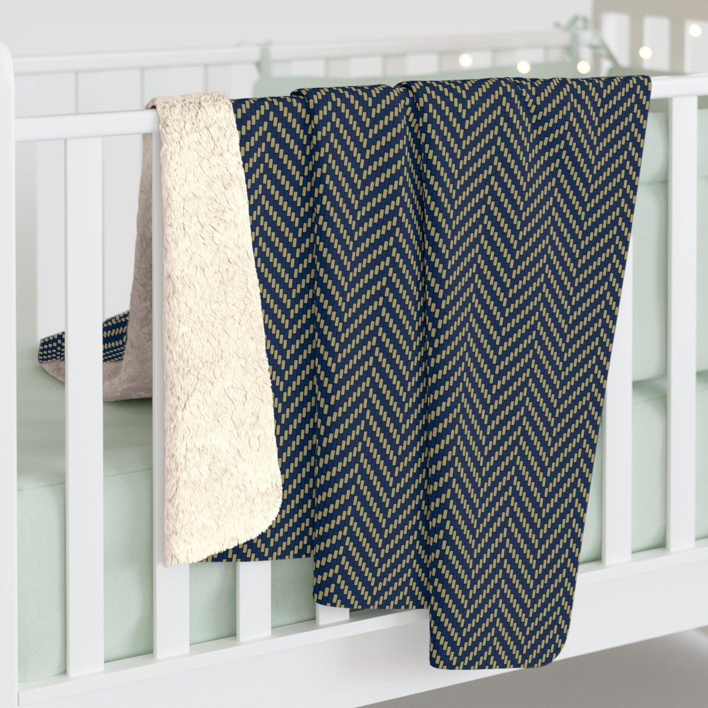 Sherpa Blanket | Blue & Gold | Herringbone