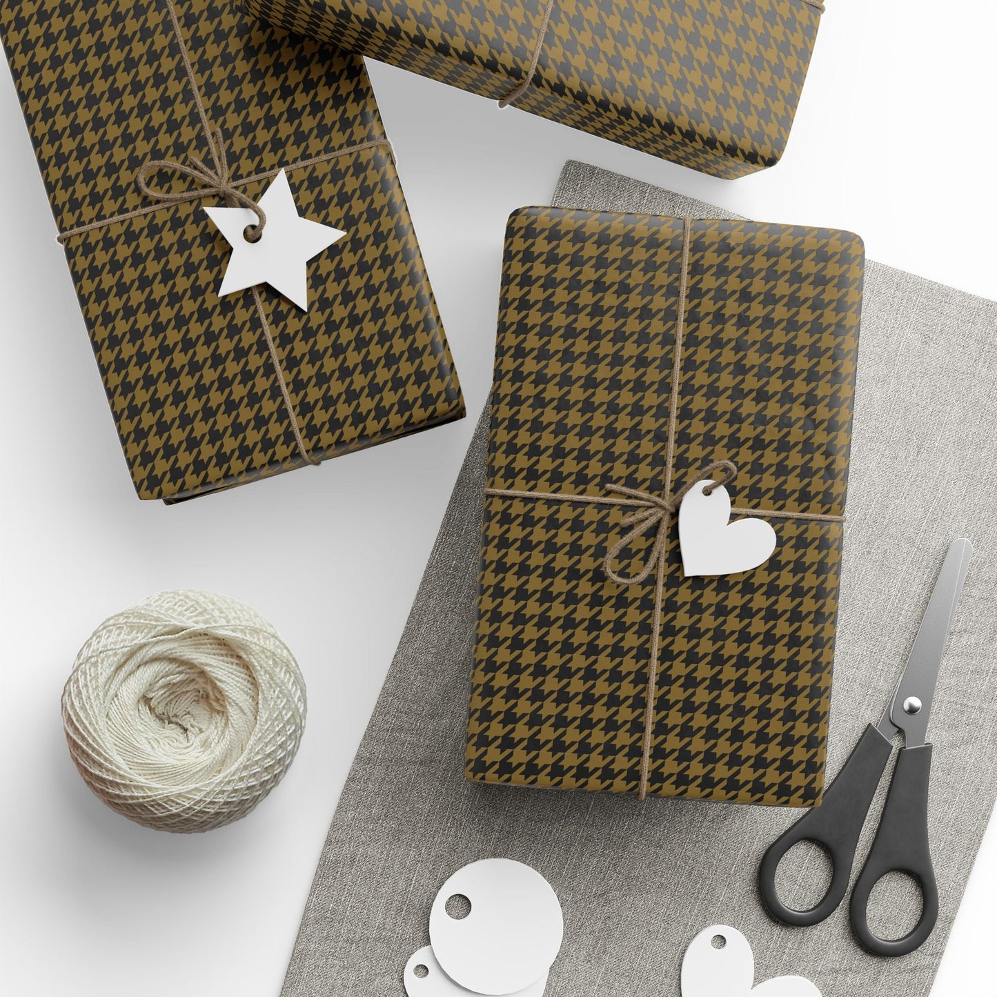 Gift Wrap | Black & Gold | Houndstooth