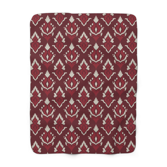 Sherpa Fleece Blanket | Maroon & White | Ikat