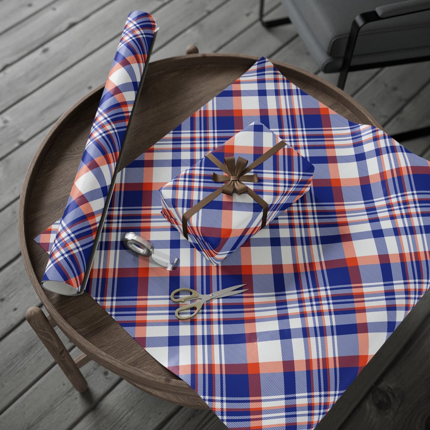Gift Wrap | Bright Blue & Orange | Tartan