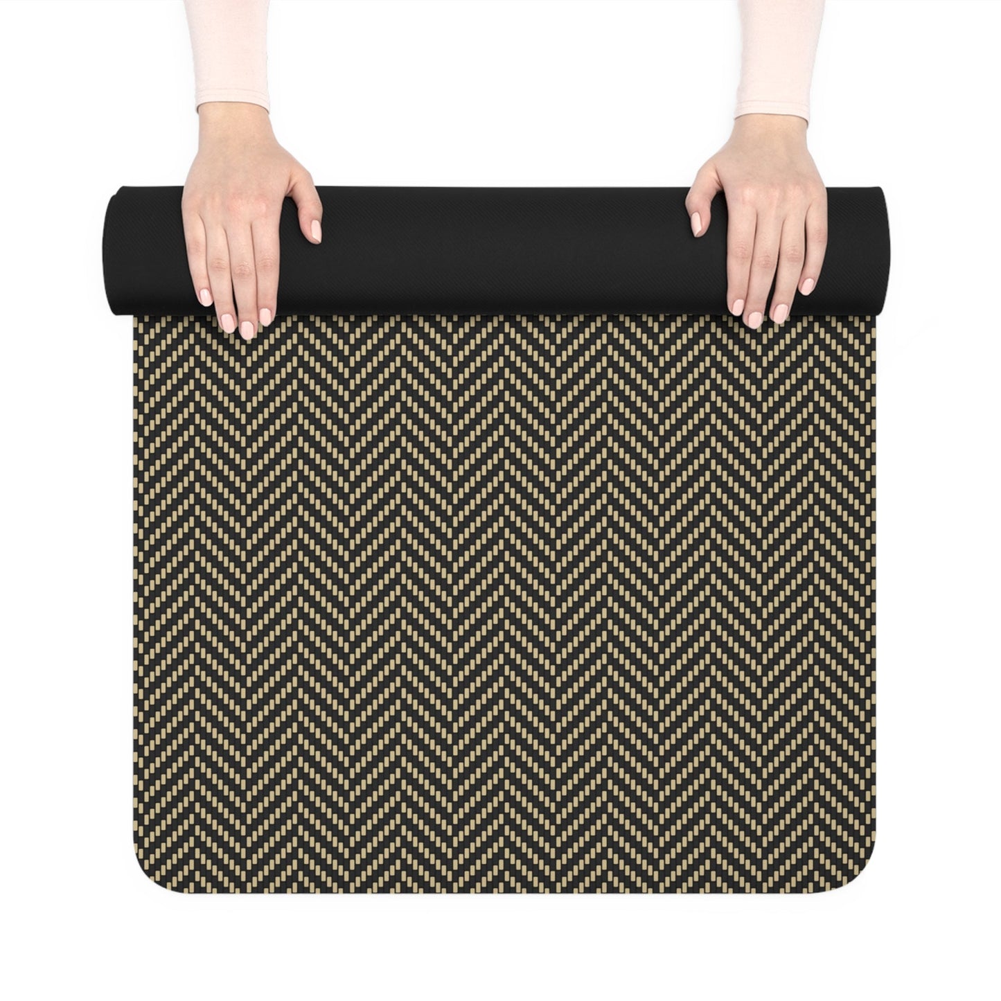 Yoga Mat | Black & Gold | Herringbone