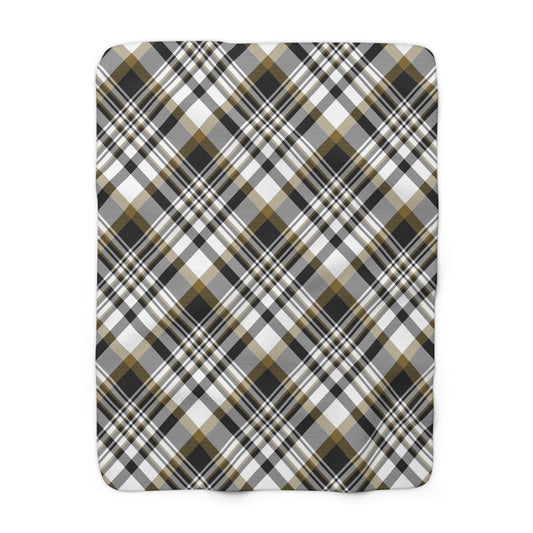 Sherpa Fleece Blanket | Black & Gold | Tartan