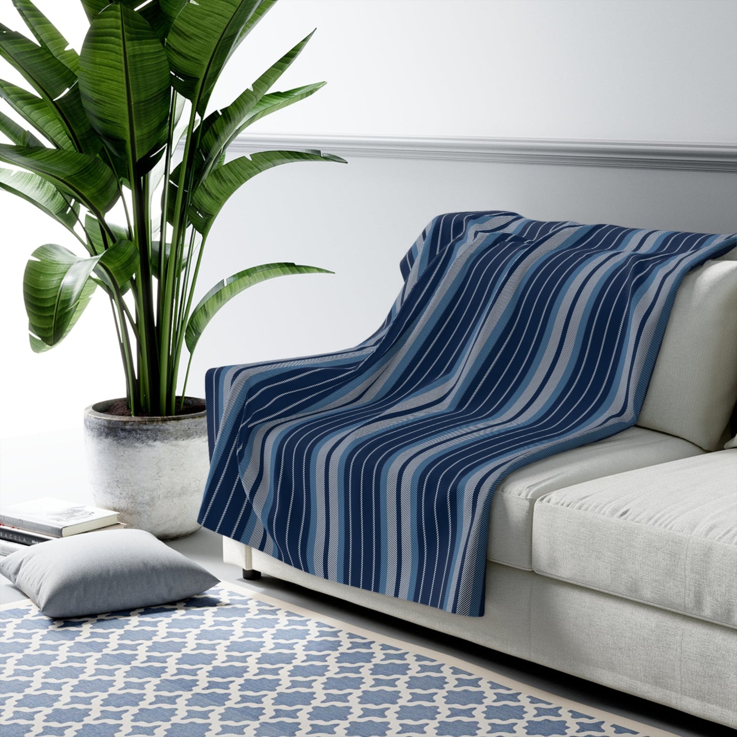 Sherpa Blanket | Light Blue & White | Stripe