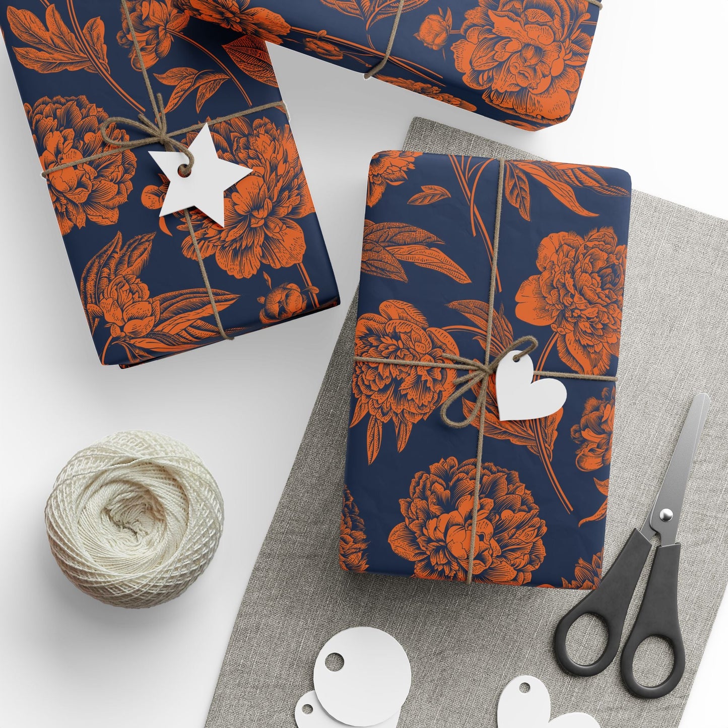 Gift Wrap | Orange & Blue | Peony