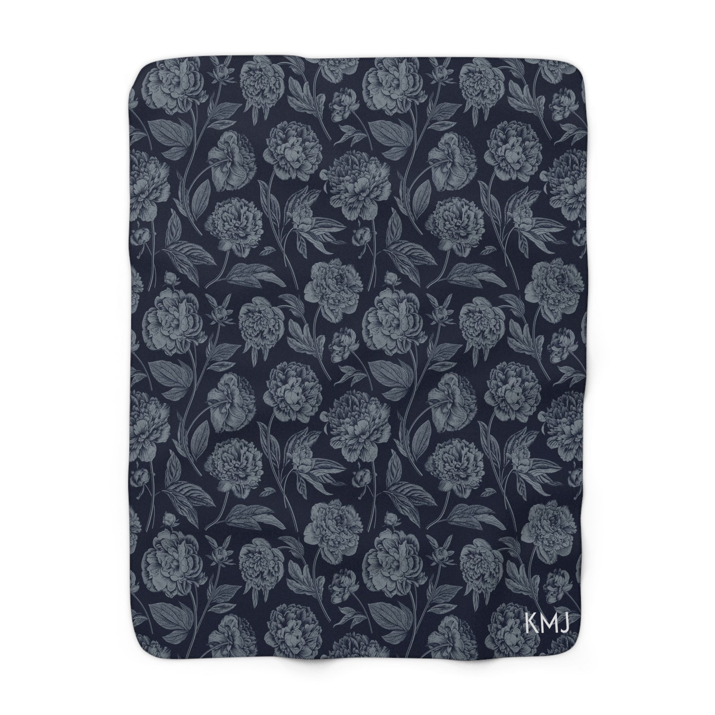 Sherpa Fleece Blanket- Personalized | Navy & White | Peony
