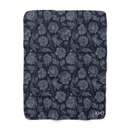 Sherpa Fleece Blanket- Personalized | Navy & White | Peony