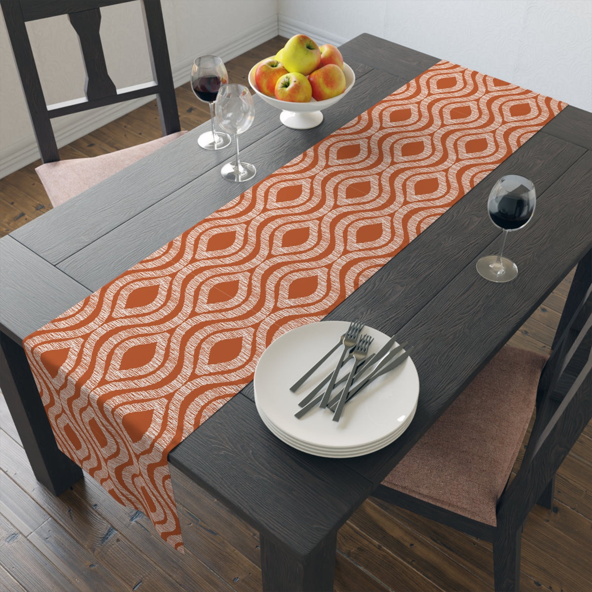 Table Runner | Dark Orange & White | Ogee